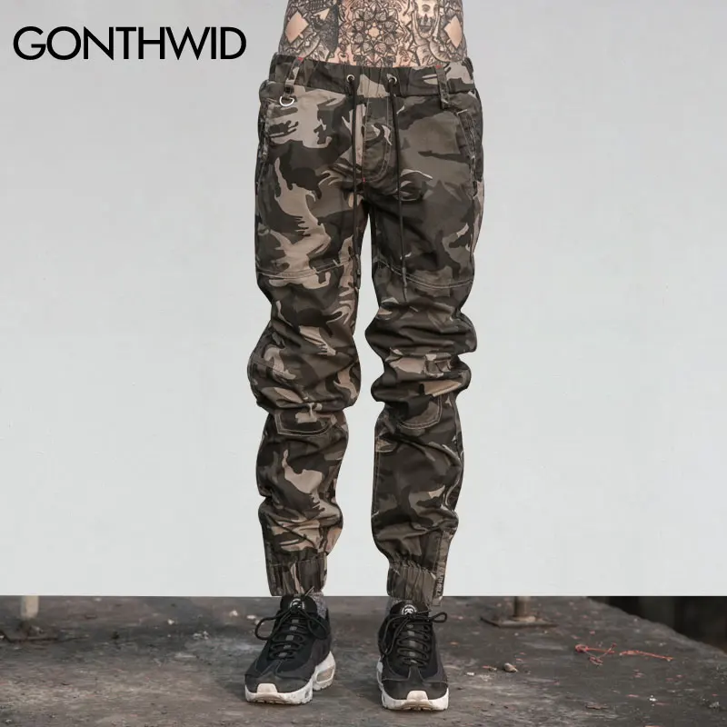Men's Cotton Camouflage Harem Pants Elastic Waist Ankle