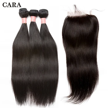 

Straight Hair Bundles With Closure 3pcs Peruvian Virgin Hair Bundles Add 4x4 Lace Closure Pre Plucked With Baby Hair CARA