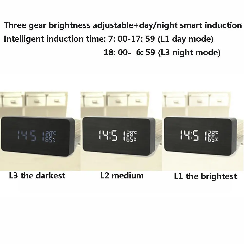 Многоцветный украшение для дома часы Звуковое управление деревянный квадратный светодиодный Будильник Настольный цифровой термометр Отображение даты