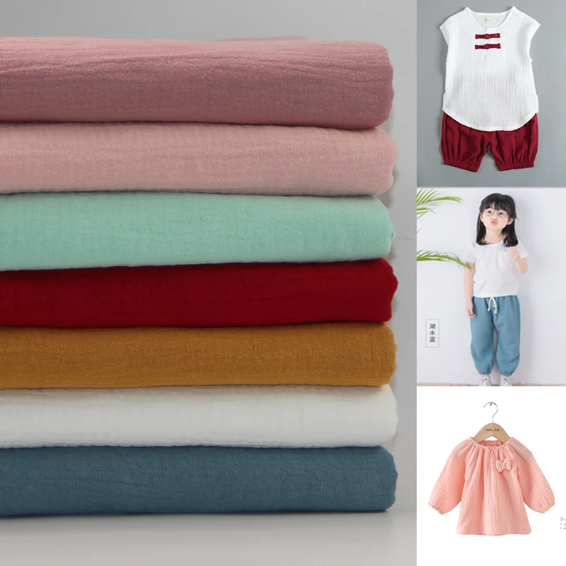 

Pure Cotton Double Layer Bubble Gauze Cloth Baby Pure Color Summer Thin Clothes Bath Towel Mosquito Proof Pants Fabric