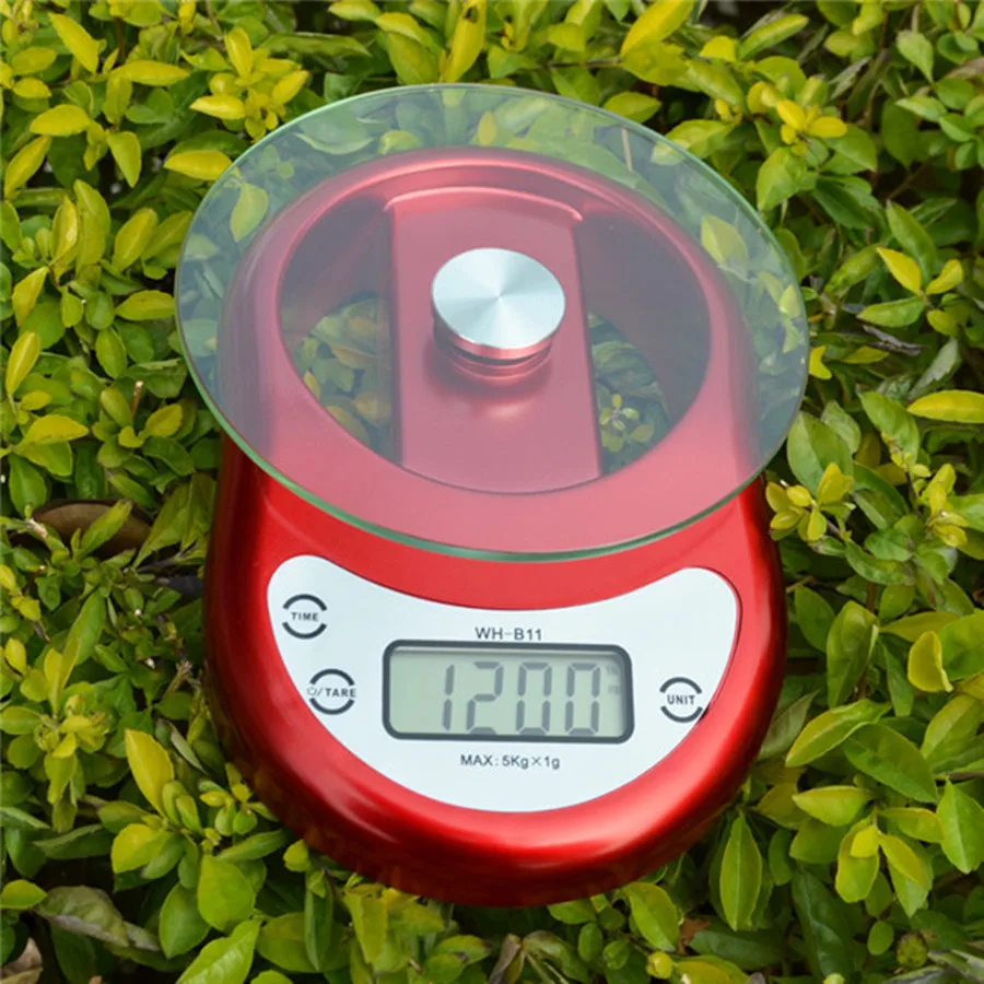 Color Red 5kg/1g 5000g 1g Digital Electronic Kitchen Scale Weighing Balance with Clock Countdown