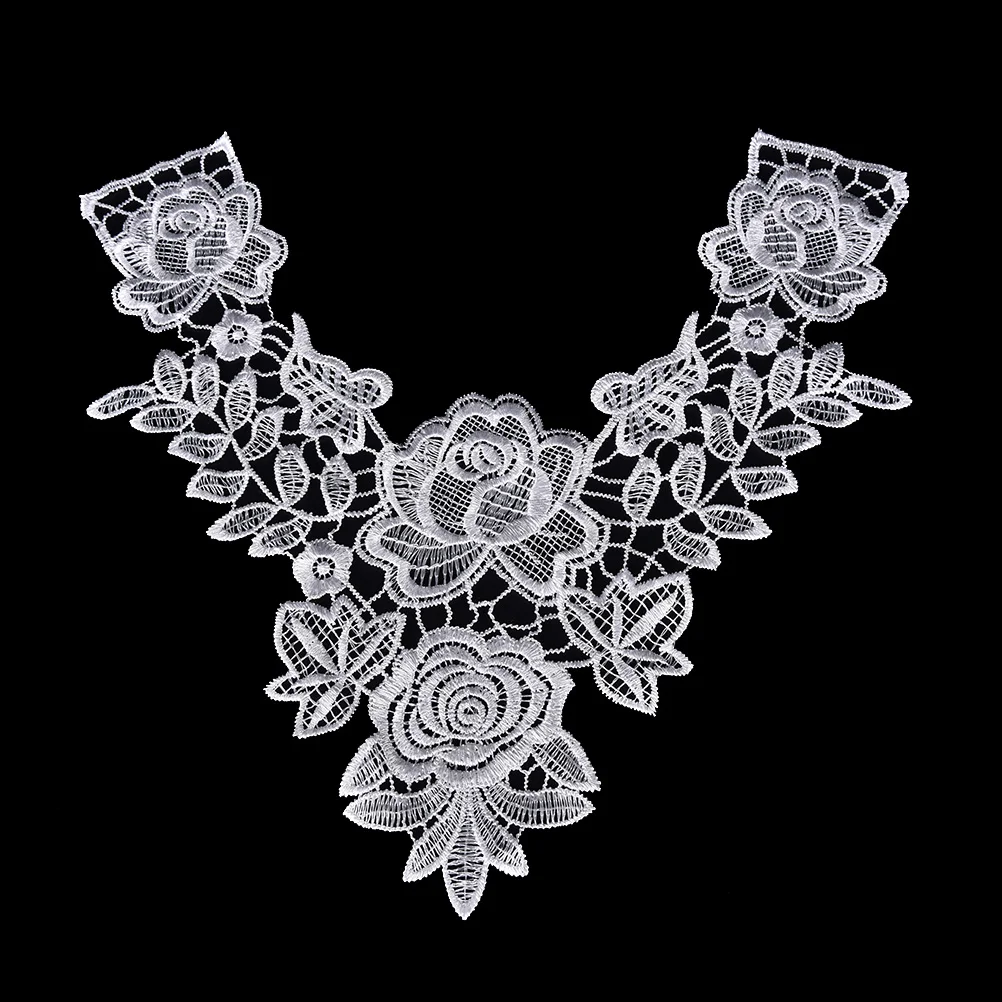 

1 Pcs White Embroidery big flower lace neckline fabric DIY collar lace fabrics for patchwork sewing Decoration