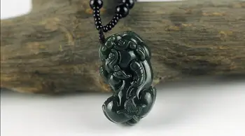 

100% Natural Dark Green HETIAN Nephrite Pendant Hand-Carved PIXIU Pendant Round Necklace Fashion Men's Fashion Jades Jewelry