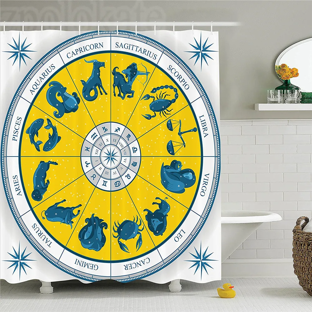 US $18.5 |Astrology Decorations Shower Curtain Set Modern Original Zodiac  Natal Chart With Colorful Symbols Esoteric Design Print Bathroom-in Shower  ...
