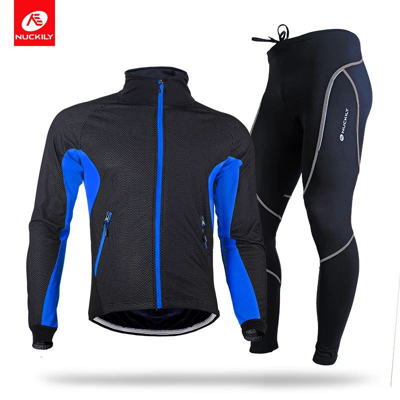 Kopen NUCKILY mannen Winter Fietsen Pak Winddicht Fiets Jersey En Gel Pad Racefiets Panty Thermische Cyclus Kleding MI004NS903