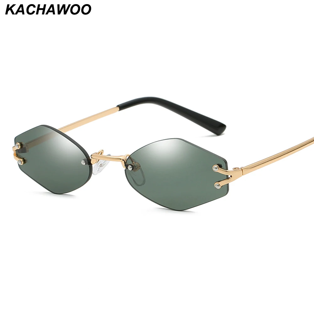 

Kachawoo Tiny Sunglasses Women Trending Accessories Gold Black Yellow Rimless Hexagonal Sun Glasses For Men Unisex Uv400