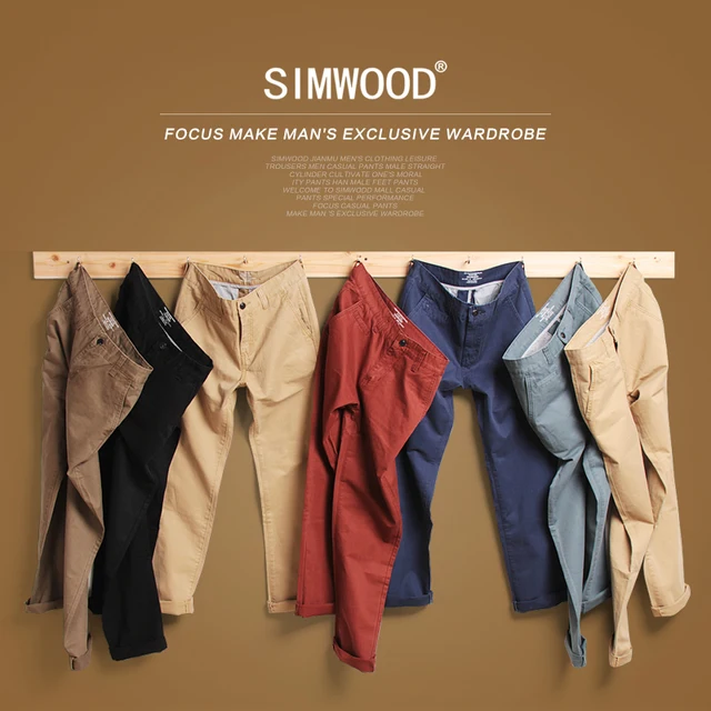 Simwood Brand Spring Winter New Fashion 2018 Slim Straight Men Casual Pants 100% Pure Cotton Man Trousers Plus Size  KX6033