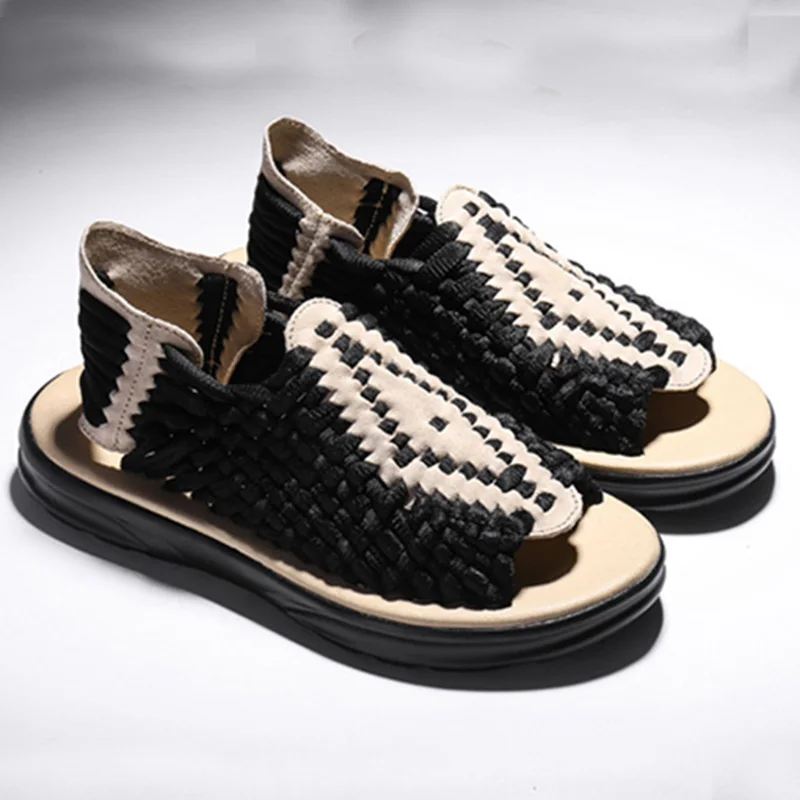 

Summer Large Size Men's Sandals Lightweight Men's Hand-woven Color Matching Sandals Men And Women Non-slip Casual Beach Shoes