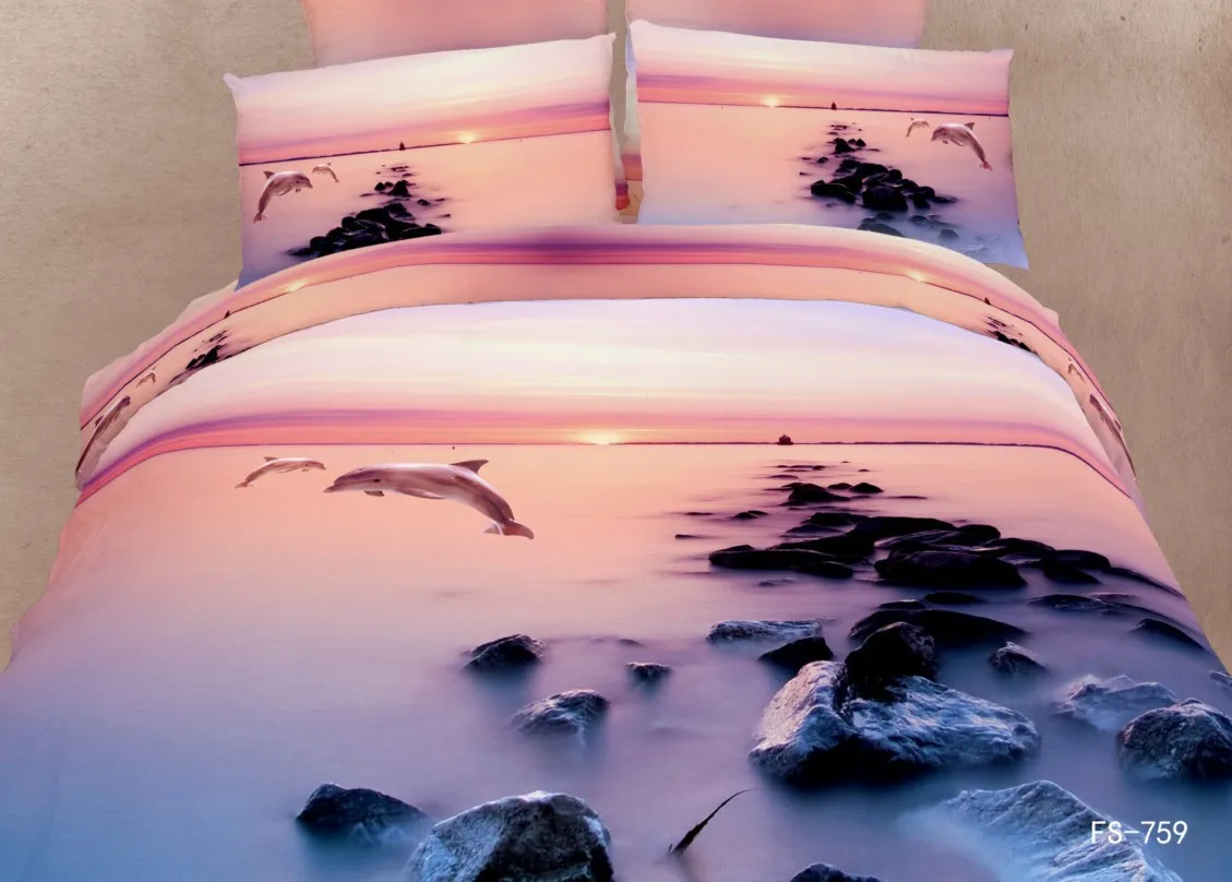 Романтический живописный закат Пододеяльник 3d постельное белье с принтом "Дельфин" набор супер двуспальное одеяло для девочки свадебное постельное белье мягкий хлопок