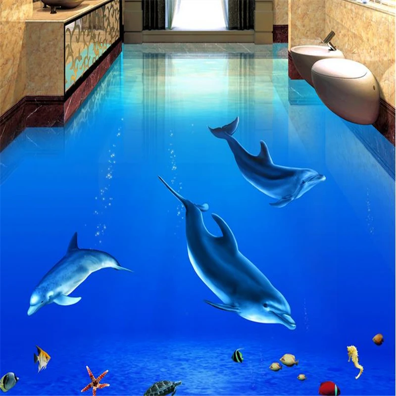 beibehang  flooring mural wallpaper Sea World Dolphin 3d wallpaper living room vinyl flooring waterproof self adhesive wallpaper beibehang rooms living dolphin boy tv background wallpaper murals silk cloth cartoon underwater world wallpaper papel de parede