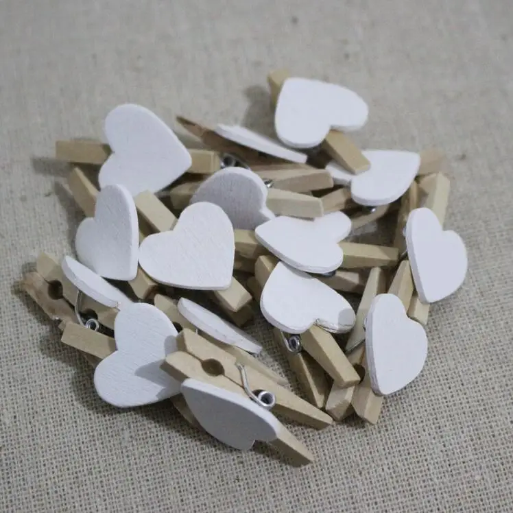 10 шт./лот модный милый специальный подарок белый цвет сердце деревянный зажим мини Сумка зажим скрепки для бумаг деревянные колышки