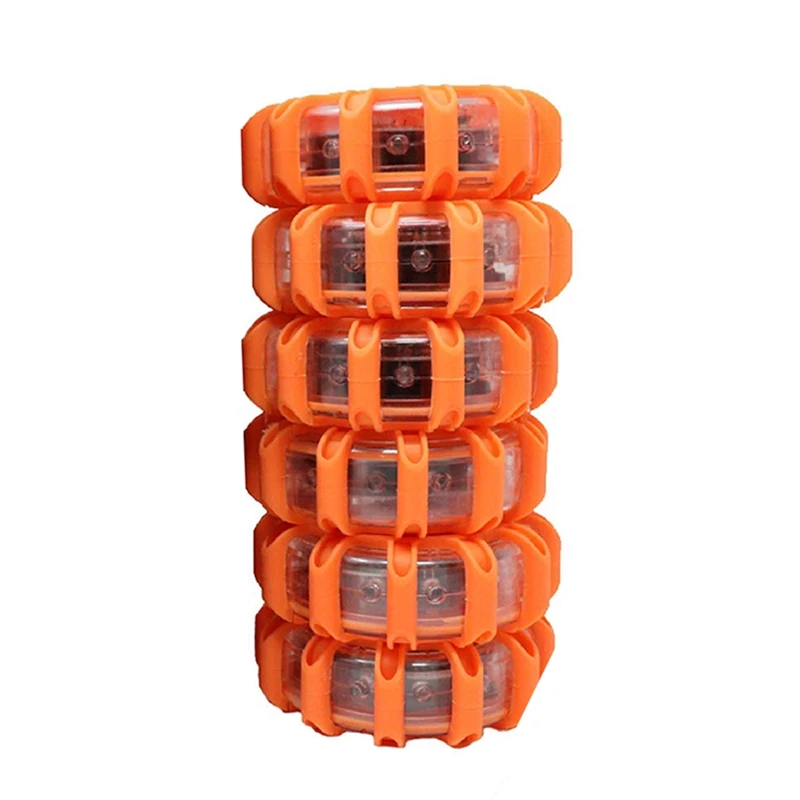 

6 Pack Led Road Flares Flashing Warning Light Roadside Flares Emergency Disc Beacon With Magnetic Base For Car Marine Boat