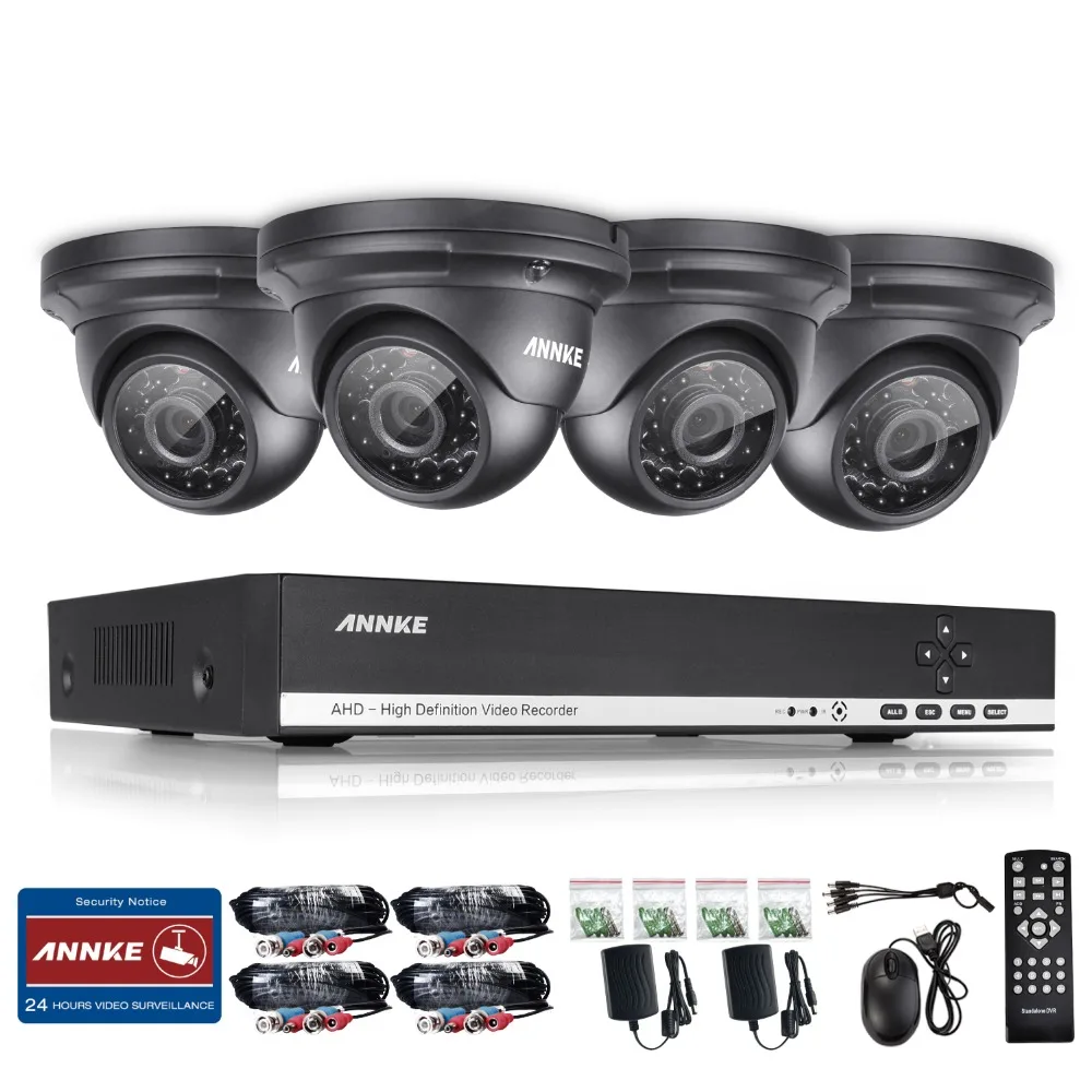 ANNKE 4CH Email Alarm CCTV Set AHD DVR 4PCS 1500TVL 720P IR Outdoor Home Security Camera Surveillance System Kits