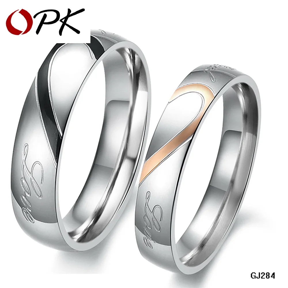 

OPK JEWELRY 316L Stainless Steel Silver Half Heart Simple Circle Real Love Couple Ring Wedding Rings Engagement Rings