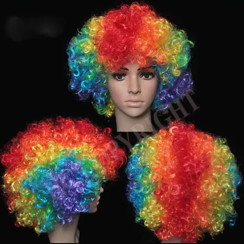 Party Disco Rainbow Afro Clown Hairs Footballs Fan Adult Child Costume Curly Wig