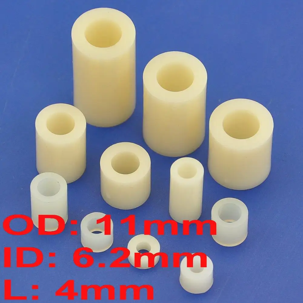 

( 10 pcs/lot ) 4mm Plastic / ABS Round Spacer, OD 11mm, ID 6.2mm, for M6 Screw.