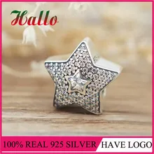 Натуральная 925 пробы серебряная звезда DIY бисера кубический цирконий Fit амулет в европейском стиле Браслеты