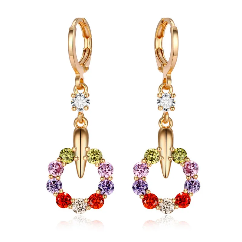 Zircon Earrings Luxury Rose Gold Drop Earrings Multicolor Zircon Circle