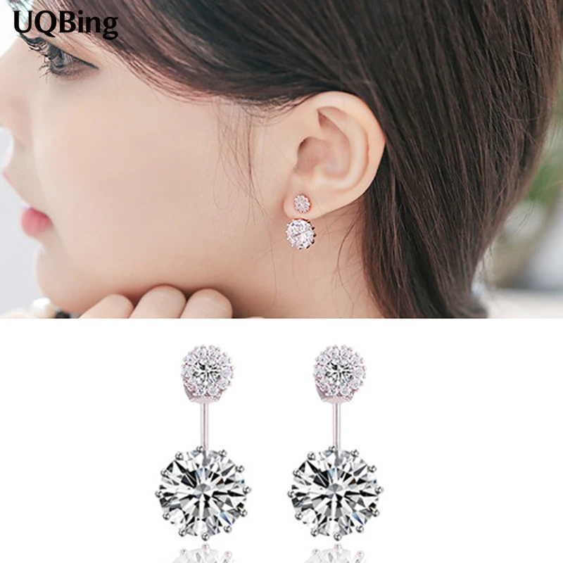 2016 New Korean Fashion Crystal Stud Earrings 925 Sterling Silver