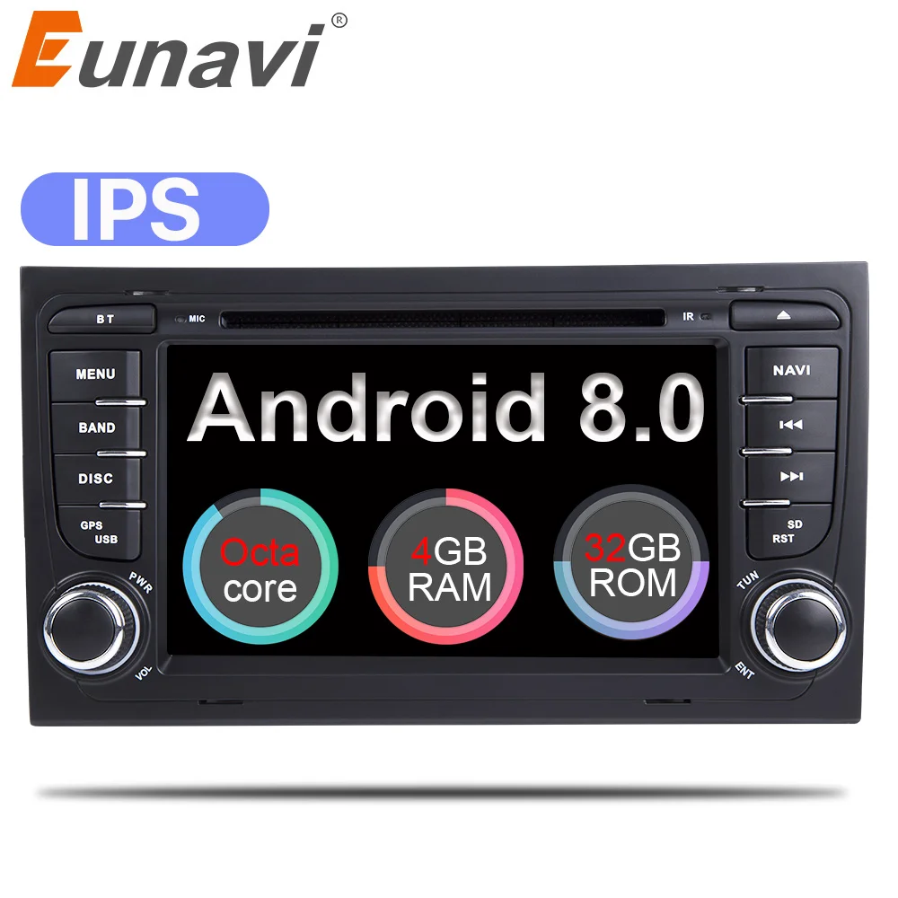 

Eunavi Car Multimedia Player Car Radio 2 Din GPS Android 8.0 Stereo System For Audi/A4/S4 2002-2008 4GB RAM DVR OBD2 FM
