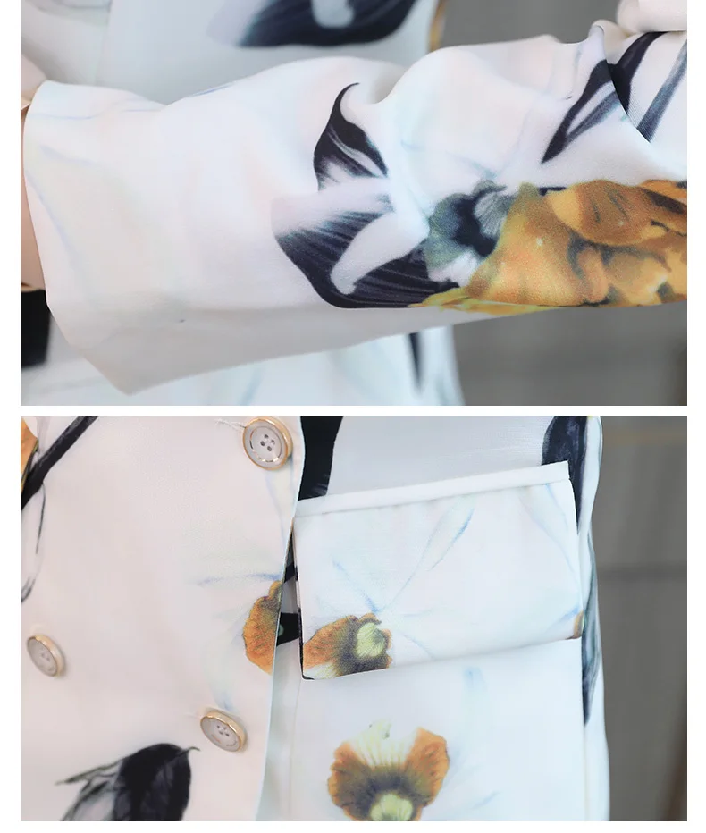 Set female pants suit suit jacket 2019 spring and autumn new fashion printing small suit jacket casual wide leg pants two-piece