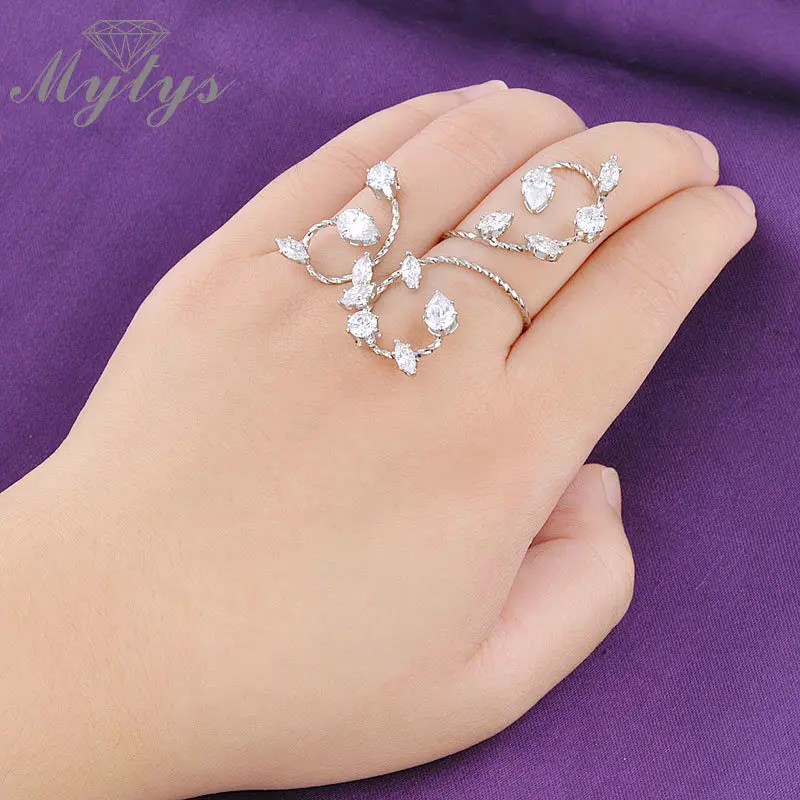 Mytys Adjustable size 2 Fingers Ring for Women High Quality Zircon