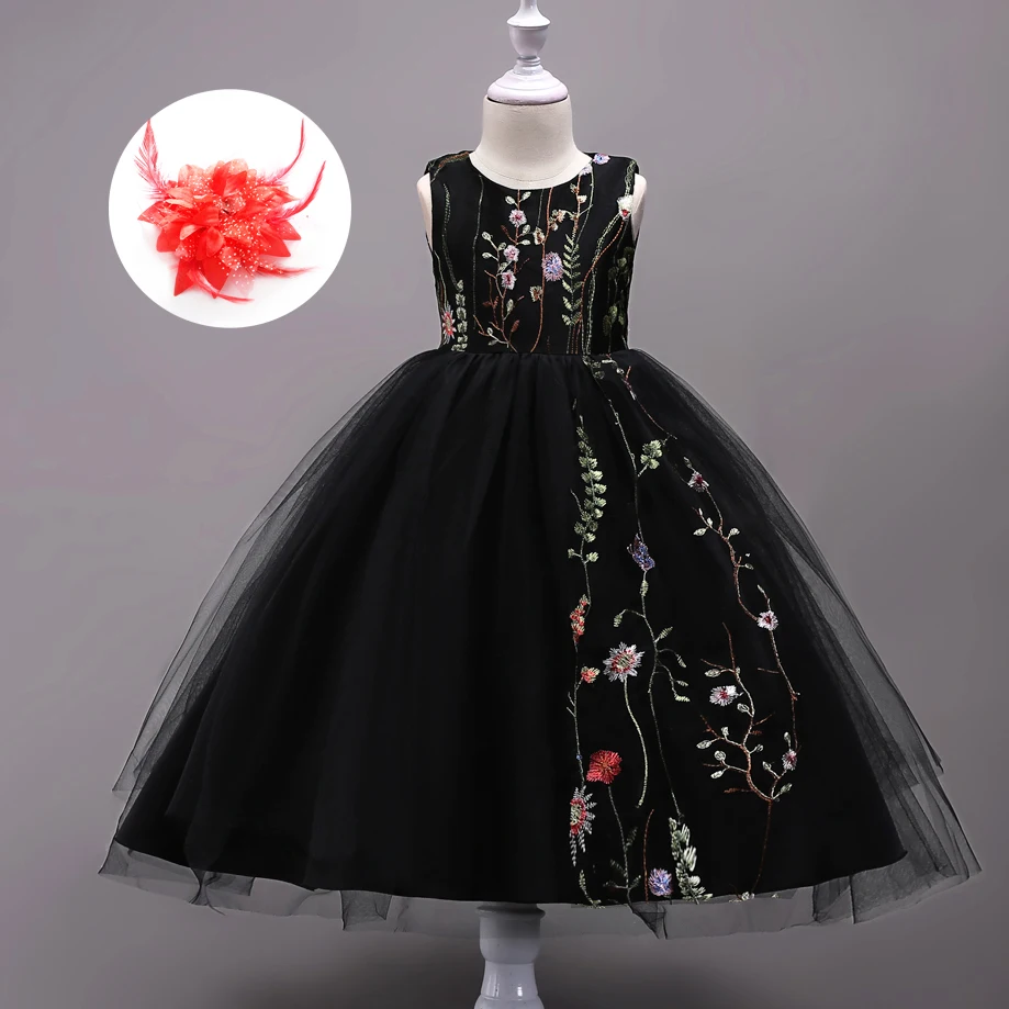 Летняя одежда для маленьких девочек; платья с вышитыми цветами для девочек; цвет королевский синий, черный; свадебное платье для девочек; От 10 до 15 лет