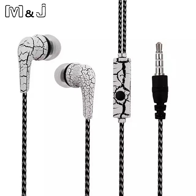 

M&J Original Cell Phones Earphones Ice Cracks Design Earphone Earpiece with Microphone For iPhone Samsung earbuds for xiaomi