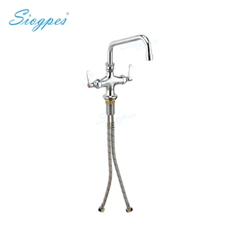 Price Solid Brass Dual Hob Mounted Commercial Kitchen Sink Faucet With Swing Spout For Food Service