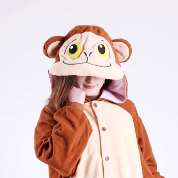 

Winter Warm Brown Monkey Onesies Pajama Sets Adult Women Men Cosplay Costume for Party Animal Pyjamas Homewear All in One Suit