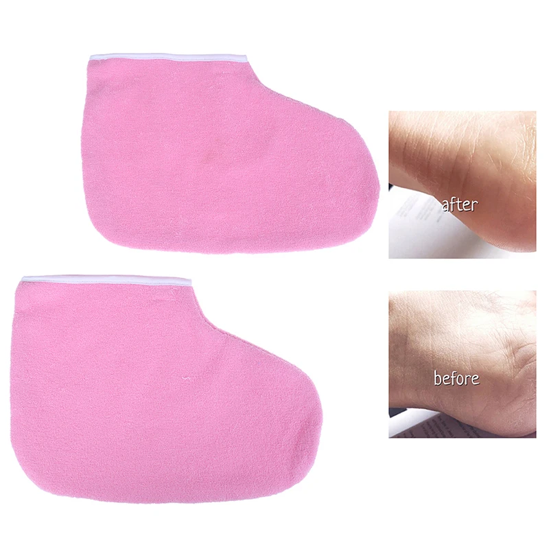 1Pair Pink Paraffin Wax Protection SPA Hand Foot Gloves Warmer Heater Foot Care Foot Cover Cloth Spa