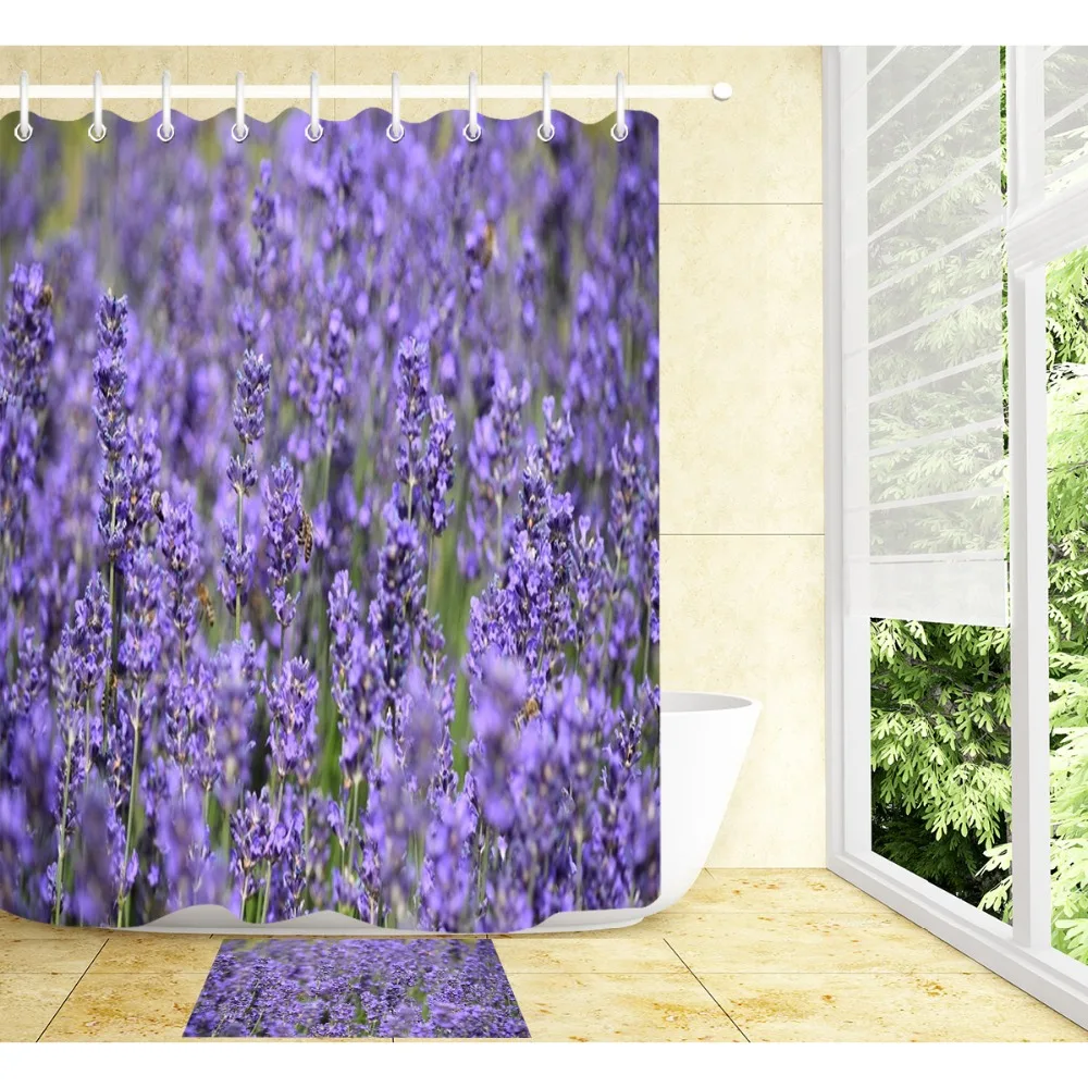 LB на заказ моющаяся фиолетовая занавеска для душа s Лаванда цветочный 180*180 Водонепроницаемая занавеска для ванной из полиэфира ткань для ванной Декор