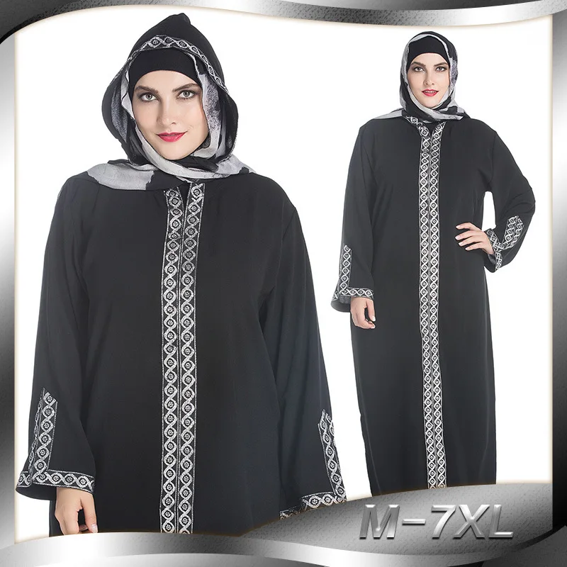 

2019 Women Muslim Hoodied Abaya Dress Moroccan Kaftan Duabi Turkish Islamic Clothing Patchwork Black Abayas para las mujeres