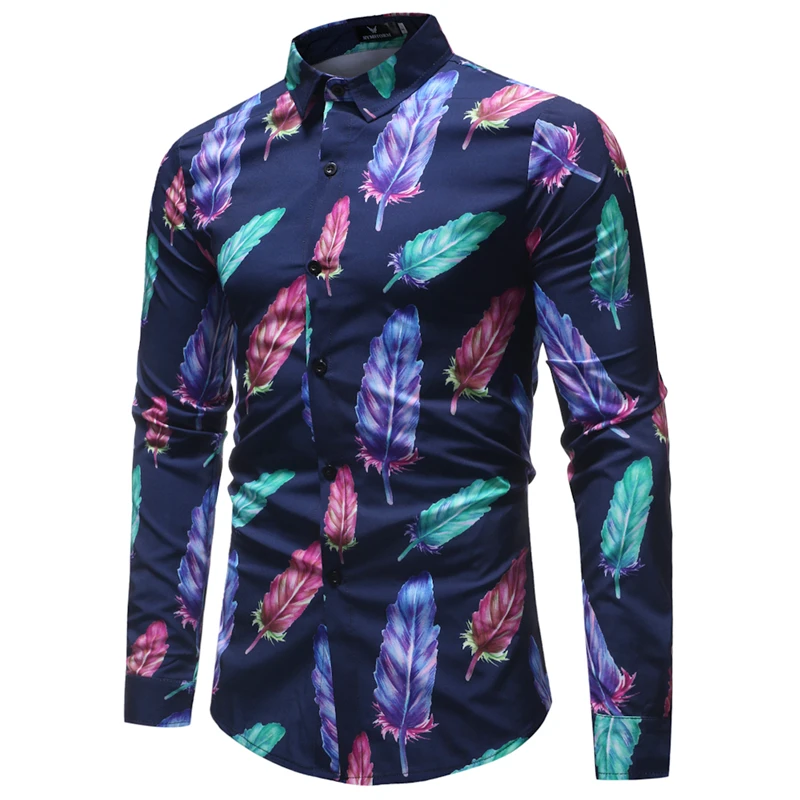 Разноцветная повседневная мужская рубашка, осенняя мужская одежда с длинным рукавом, мужская рубашка размера плюс, модные рубашки с цветочным принтом 5XL-M