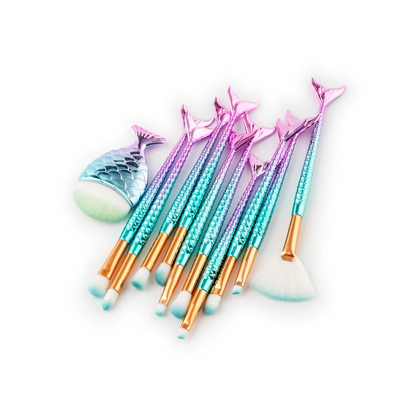 

5/10/15 Pcs Mermaid Makeup Brushes Set Rose Gold Fish Tail Foundation Powder Eyeshadow Eyeliner Blush Fan Brush Blending Kit