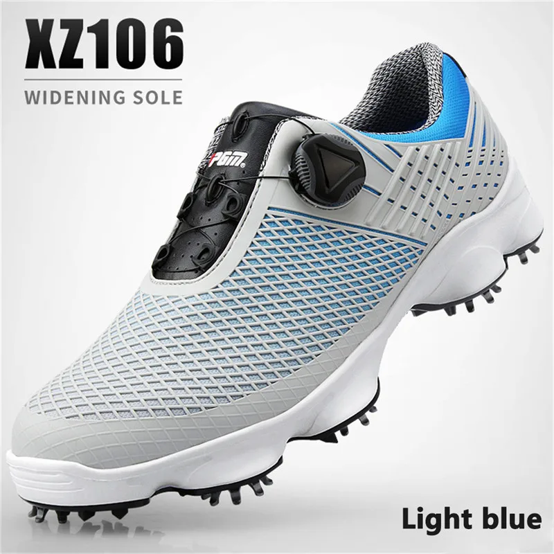 PGM/обувь для гольфа; мужские водонепроницаемые дышащие Нескользящие кроссовки; мужские вращающиеся шнурки; спортивные кроссовки с шипами; XZ106 - Цвет: light blue
