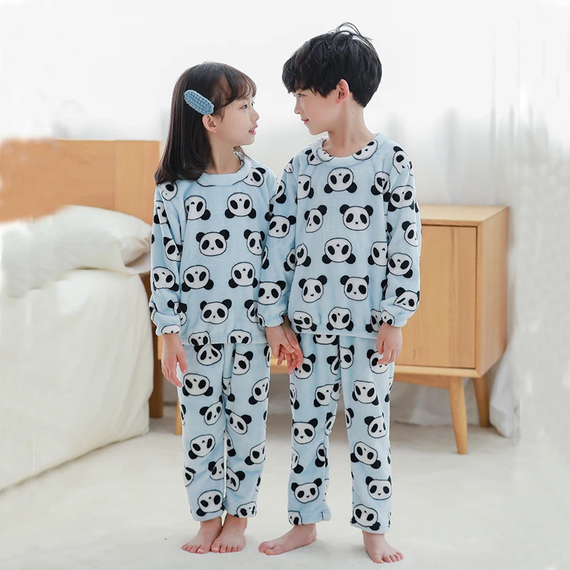 Детские пижамы с рисунком панды детская одежда для сна зимняя Фланелевая пижама с длинными рукавами детская одежда для сна для маленьких мальчиков и девочек