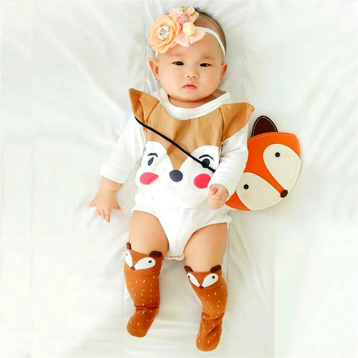 

Newborn Infant Baby Girl Cartoon Fox Romper Jumpsuit Long Sleeve Cotton Autumn Baby Girl Clothes Outfit