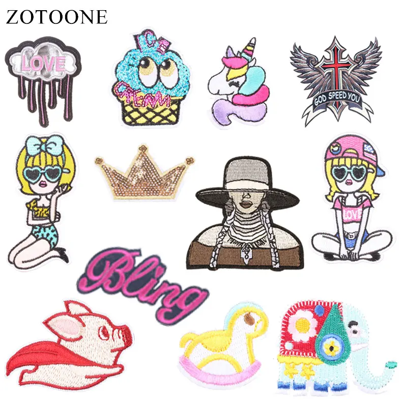 

ZOTOONE Unicorn Patches Cartoon Girl Stickers Diy Iron on Clothes Heat Transfer Applique Embroidered Applications Cloth Fabric G