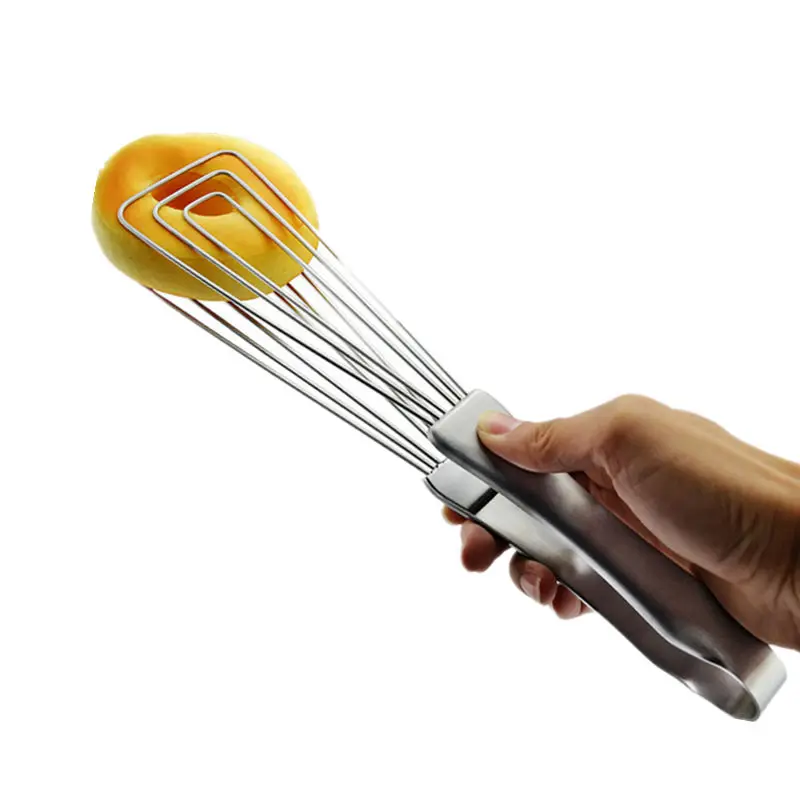Stainless Steel Bread Tong Multifunction Egg Beater Dual Purpose Wire Whisk Food Tongsin Baking