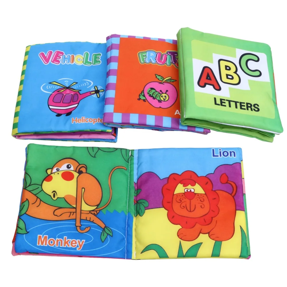 4Pcs Set Soft Anti Tear Cloth Books Educational Letters Animals Fruits Transportation Vehicles Infant Cognition Reading