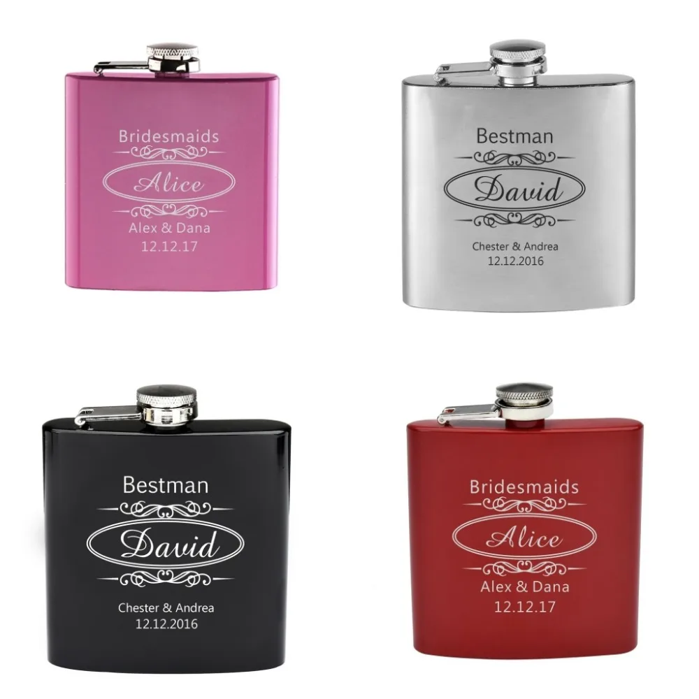 Personalized Stainless Steel Flask Engraved 6oz Hip Flask Name & Name