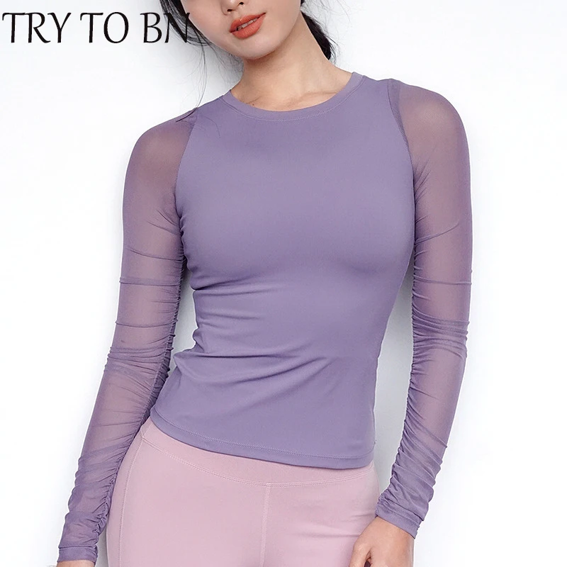 

TRY TO BN Tee Female T-shirt High Elasticity Quick Drying Breathable Solid color Leisure Workout Fitness Clothes
