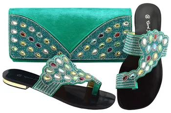 

New Teal color PU soft leather low heel Italian Style Shoe With Bag Set Africa Style Ladies Shoes And Bag Set For Fashion Dress