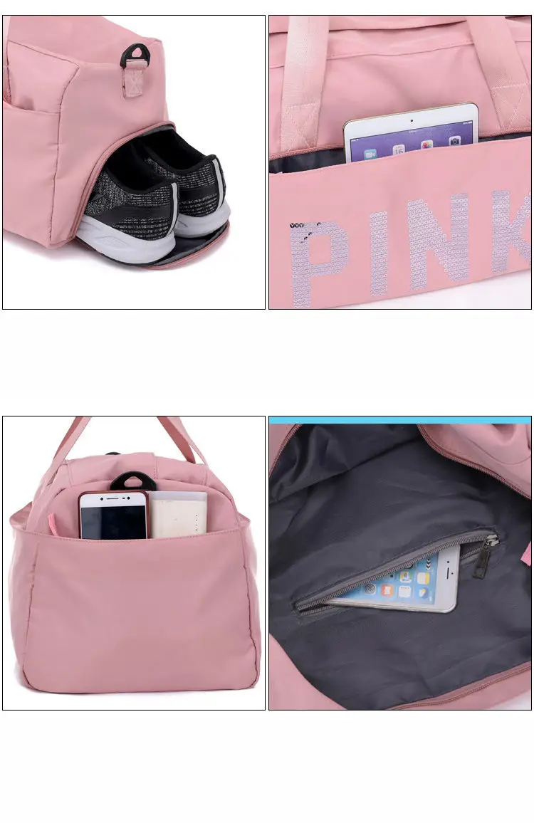 Леди Черная Дорожная сумка розовый цвет пайетки сумки на плечо для Для женщин Водонепроницаемый сумки выходные Портативный нейлоновая