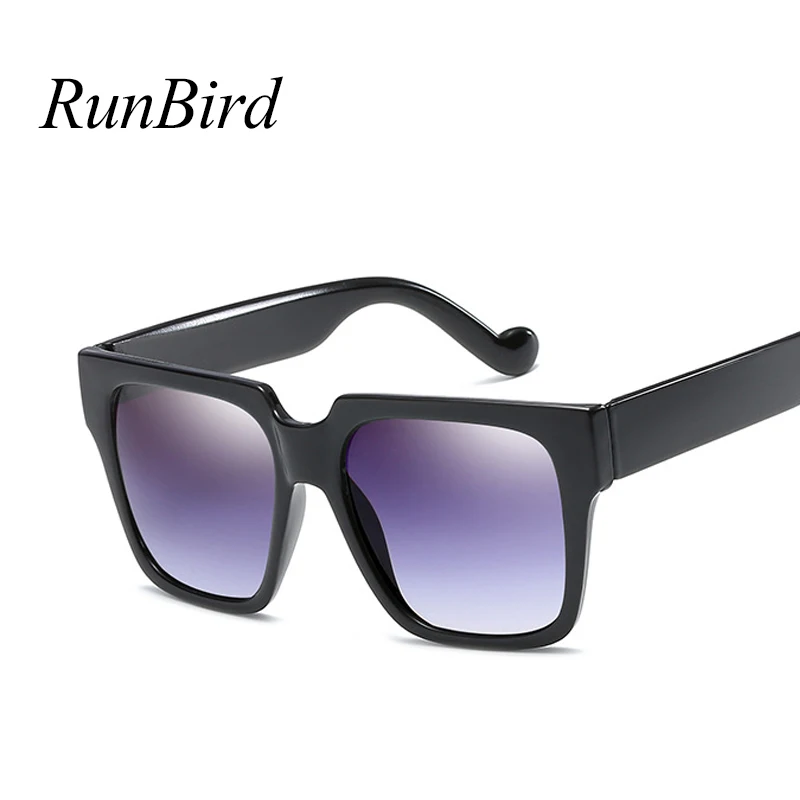 RunBird негабаритные Квадратные Солнцезащитные очки Для женщин Винтаж с большой оправой черные солнцезащитные очки для женщин зеркальное украшение Uv400 5343 R