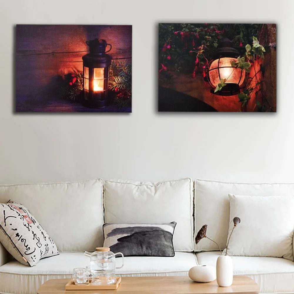 Led wall decor Retro Latern light wall sparkle picture canvas art light