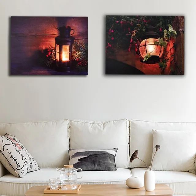 Led wall decor Retro Latern light wall sparkle picture canvas art light