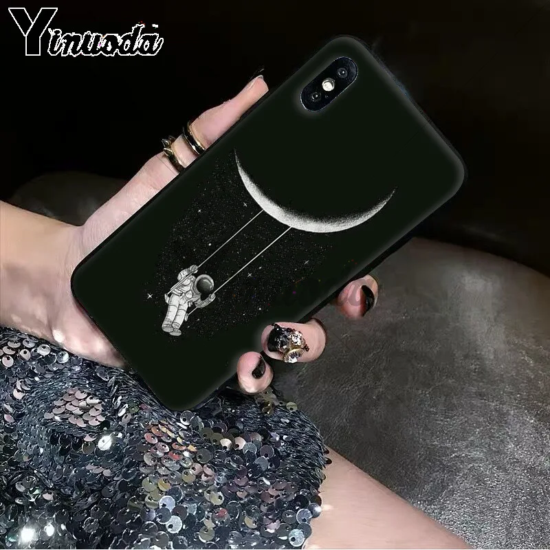 Black With White Moon Stars Space Astronaut