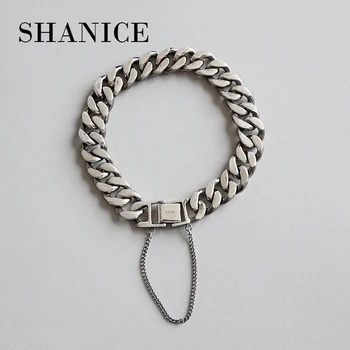

SHANICE 100% 925 Sterling Silver Punk Rock Men & Women Bracelets & Bangles Hiphop Never Fade Chain Bracelet Silver Jewelry Lover